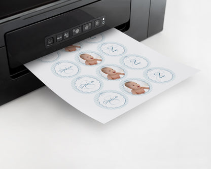 Blue Coquette Bow Birthday Party Cupcake Toppers Template, Pastel Blue Grandmillennial Theme Birthday with Whimsical Hand Drawn Bows WP1061