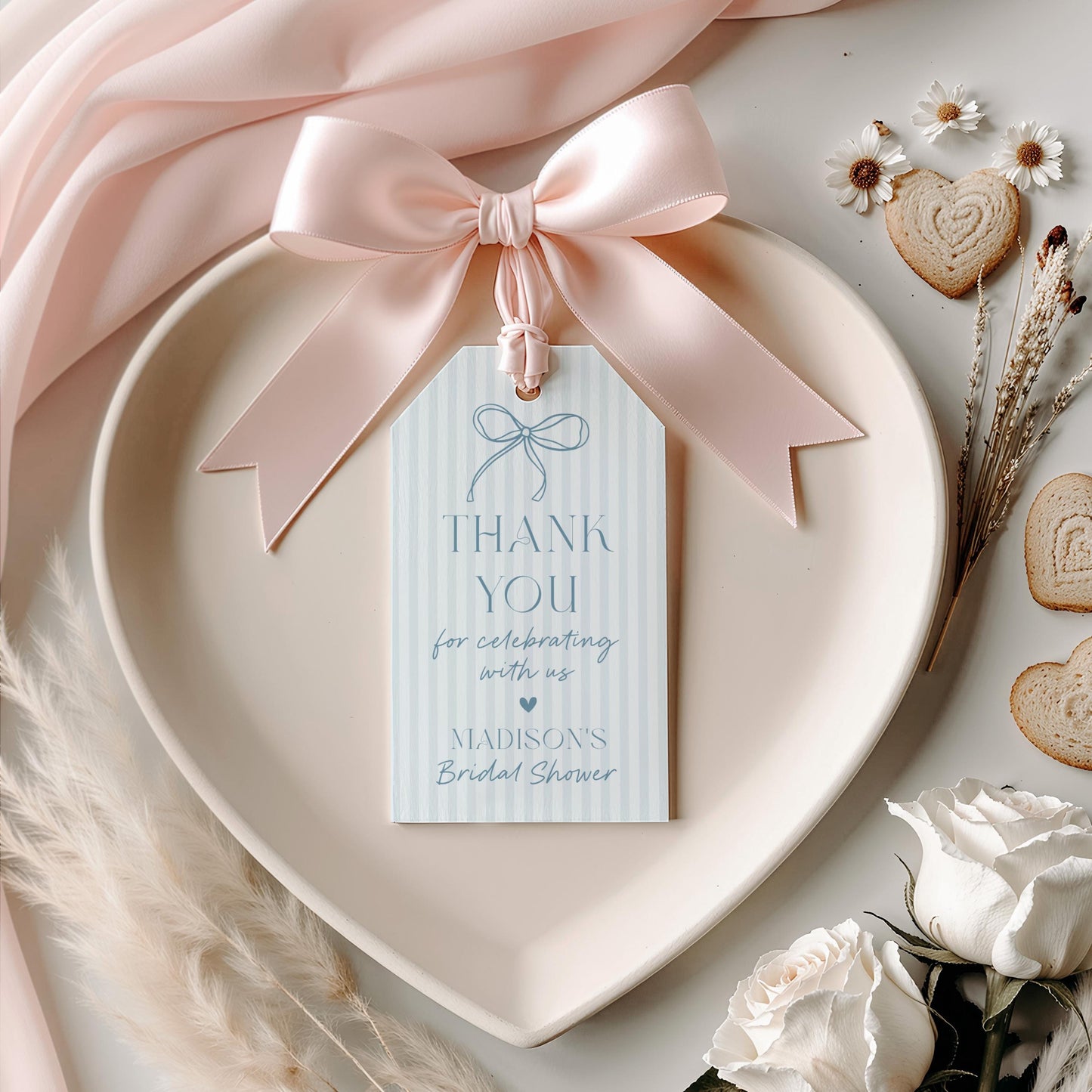 Blue Coquette Bow Bridal Shower Favor Tags Template, Pastel Something Blue Before I Do Bridal Brunch Whimsical Tying The Knot Bows WP1061