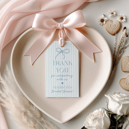Blue Coquette Bow Bridal Shower Favor Tags Template, Pastel Something Blue Before I Do Bridal Brunch Whimsical Tying The Knot Bows WP1061