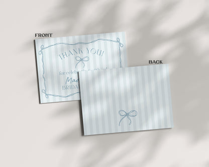 Blue Coquette Bow Thank You Card Template, Pastel Blue Baby Shower Theme, Something Blue Before I Do Tying the Knot Bridal Shower WP1061