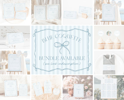Blue Coquette Bow Cards & Gifts Favors Sign Template, Pastel Blue Baby Shower Something Blue Before I Do Tying the Knot Bridal Shower WP1061