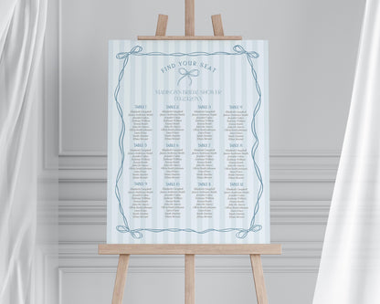 Blue Coquette Bow Seating Chart Template, Pastel Blue Baby Shower Theme, Something Blue Before I Do Tying the Knot Bridal Shower WP1061