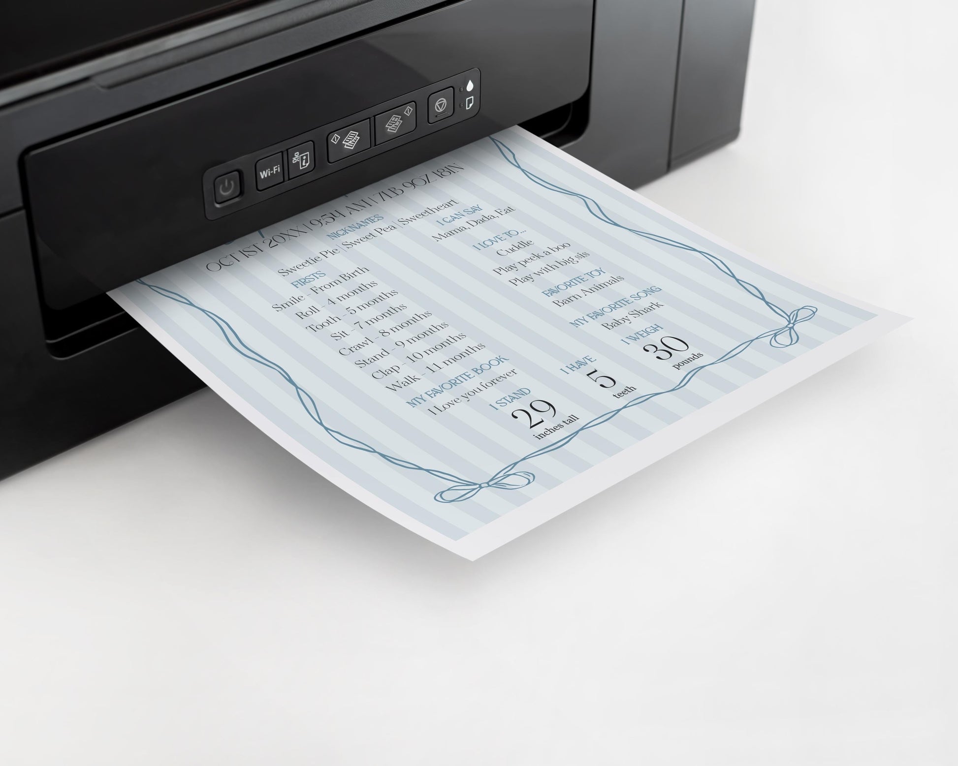 Blue Coquette Bow First Year Milestone Sign Template, Pastel Blue Grandmillennial Theme 1st Birthday Party Whimsical Hand Drawn Bows WP1061