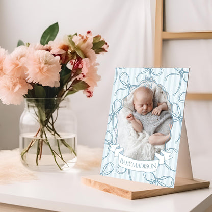 Blue Coquette Bow 1st Birthday Milestone Banner Template, Pastel Blue Grandmillennial Theme 1st Birthday Party Whimsical Bow WP1061