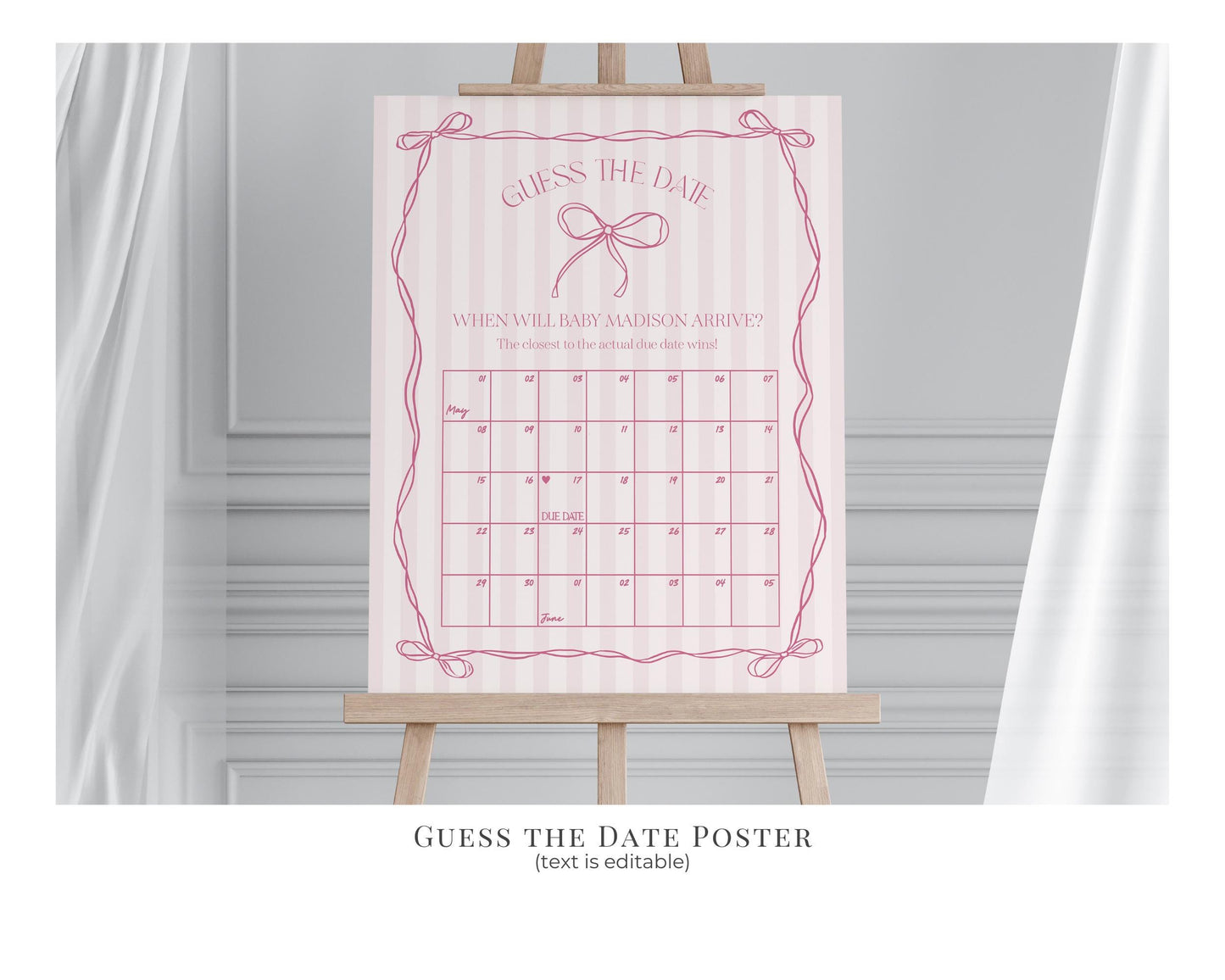 Pink Coquette Bow Baby Shower Bundle Template, Pastel Pink Grandmillennial Theme Baby Sprinkle with Whimsical Hand Drawn Bows WP1060