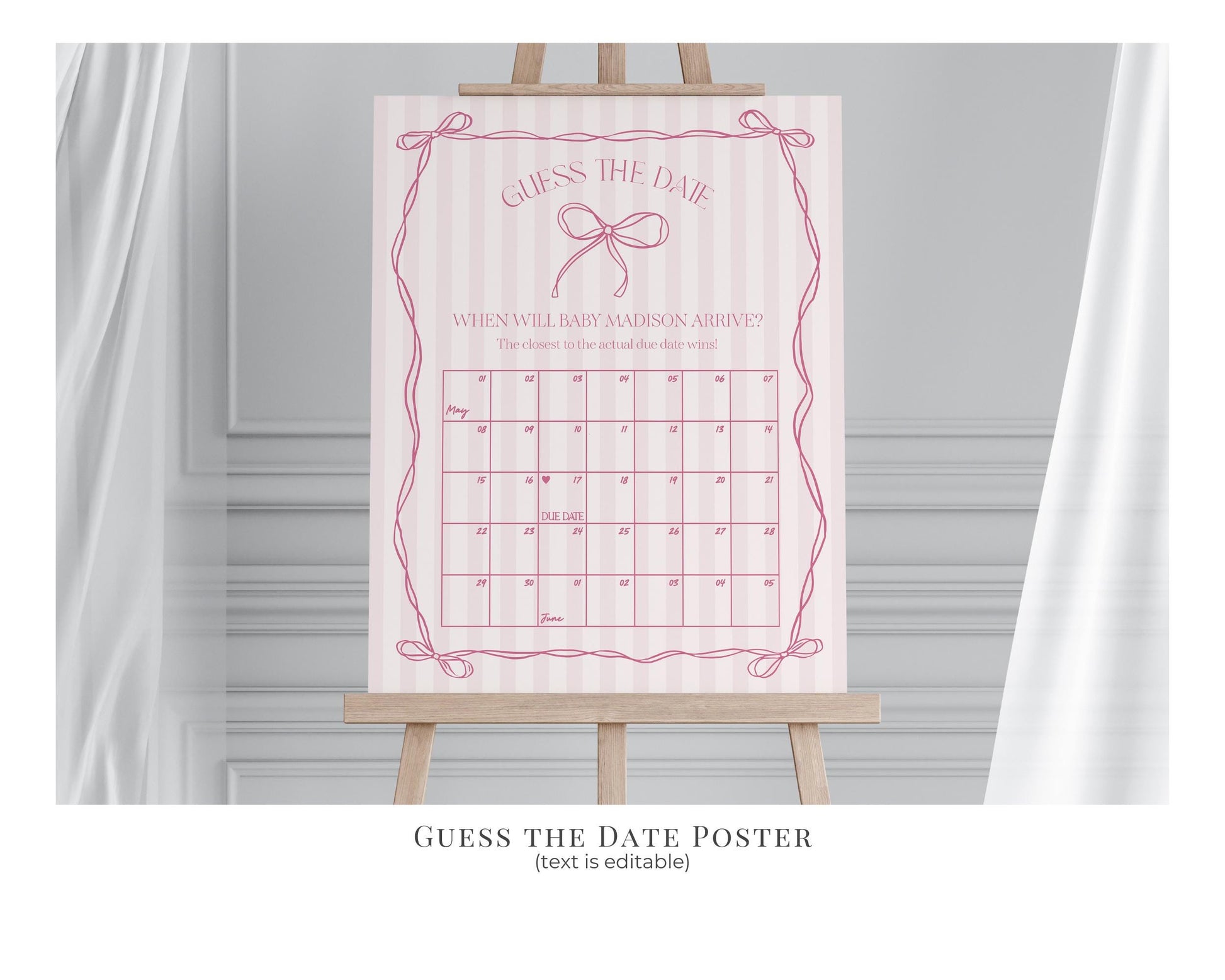 Pink Coquette Bow Baby Shower Bundle Template, Pastel Pink Grandmillennial Theme Baby Sprinkle with Whimsical Hand Drawn Bows WP1060