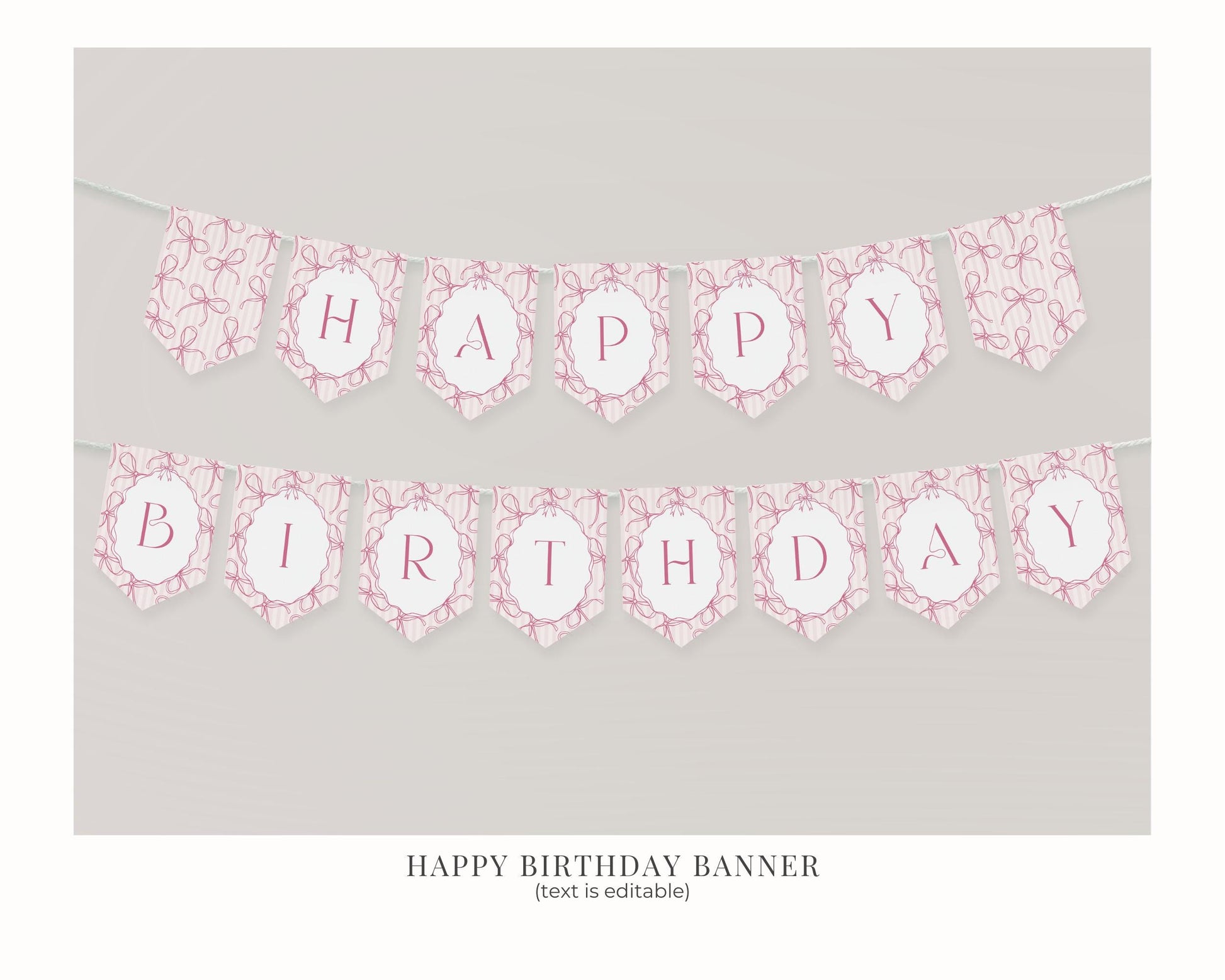 Pink Coquette Bow Birthday Bundle Template, Pastel Pink Grandmillennial Theme Birthday Party with Whimsical Hand Drawn Bows WP1060