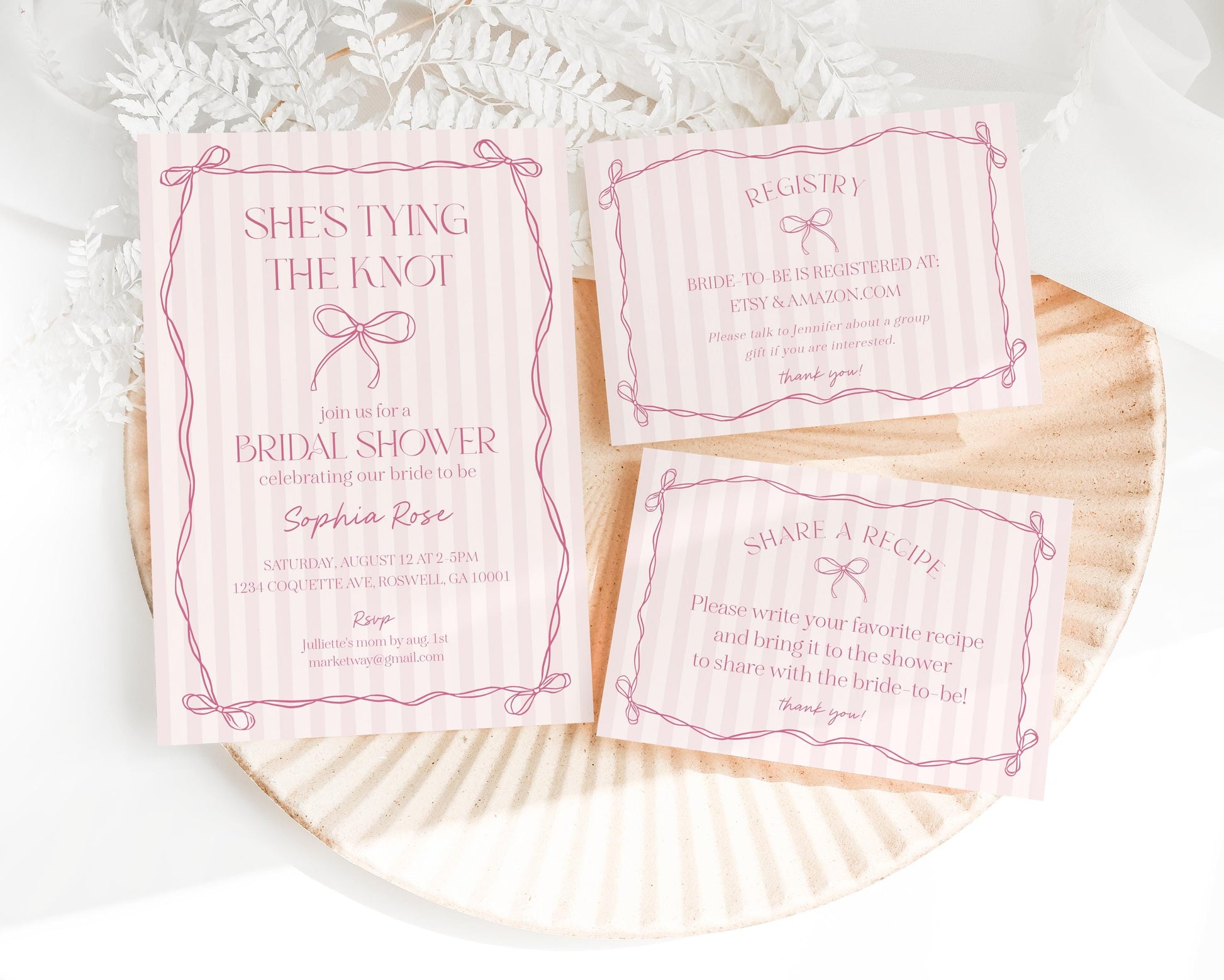 Pink Coquette Bow Bridal Shower Bundle Template, Pastel Pink Grandmillennial Theme Bridal Brunch with Whimsical Tying The Knot Bows WP1060
