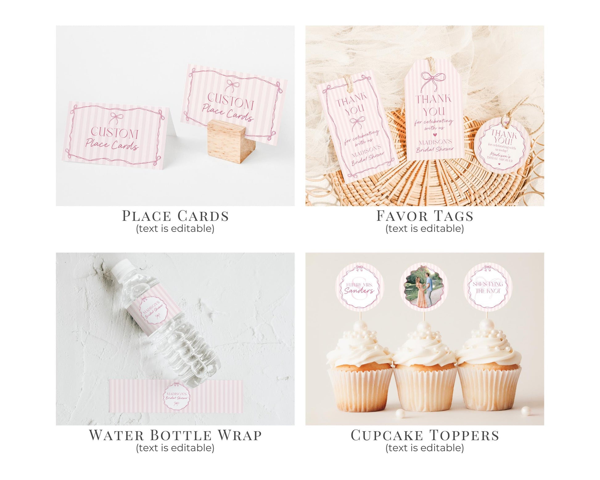 Pink Coquette Bow Bridal Shower Bundle Template, Pastel Pink Grandmillennial Theme Bridal Brunch with Whimsical Tying The Knot Bows WP1060