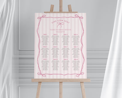 Pink Coquette Bow Seating Chart Template, Pastel Pink Baby Shower Theme, Tying the Knot Bridal Shower, Whimsical Birthday Party WP1060