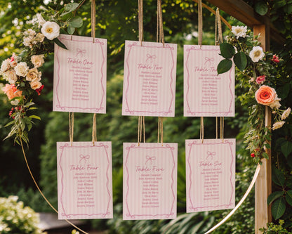 Pink Coquette Bow Seating Chart Template, Pastel Pink Baby Shower Theme, Tying the Knot Bridal Shower, Whimsical Birthday Party WP1060