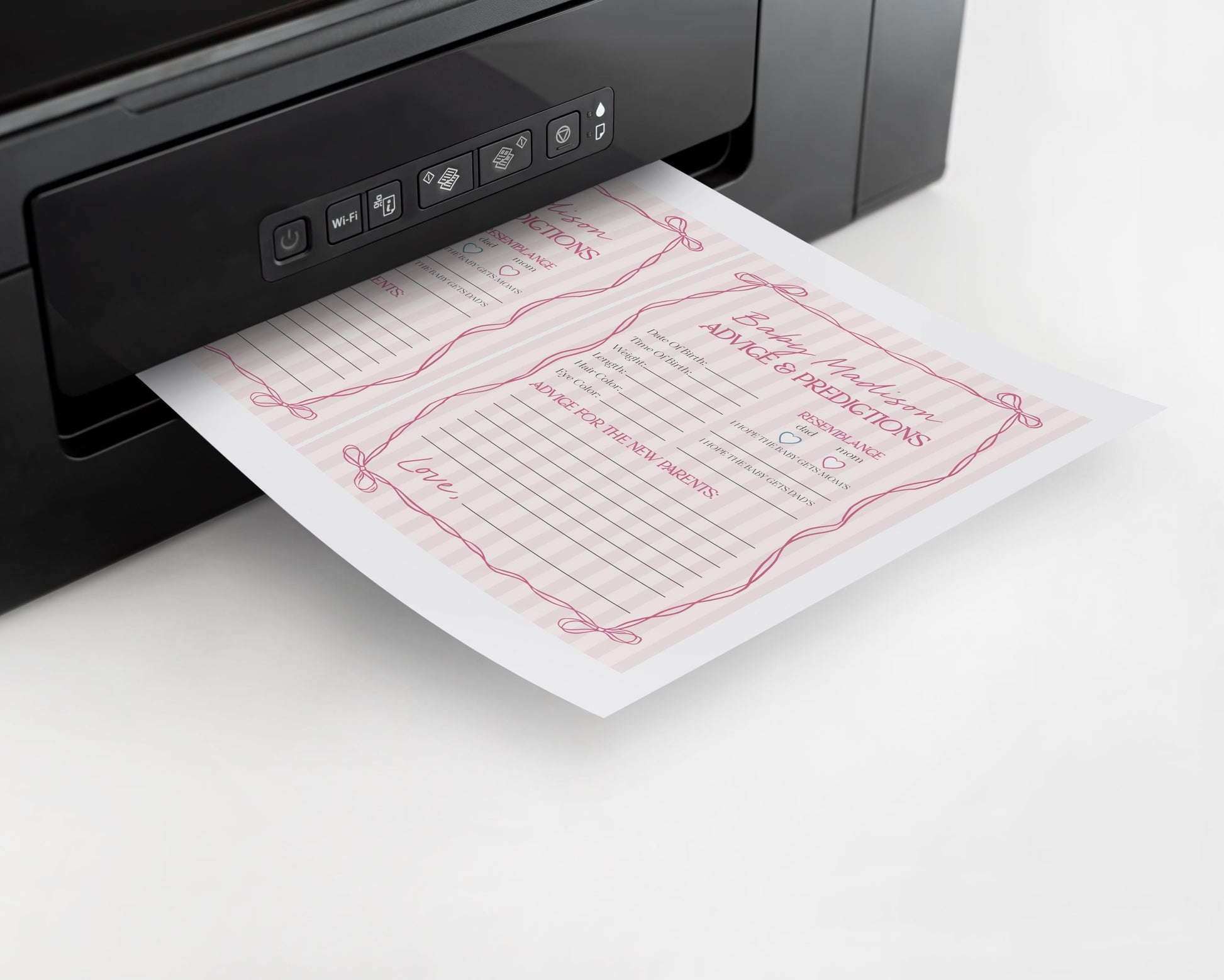 Pink Coquette Bow Advice for Baby Cards Template, Pastel Pink Grandmillennial Theme Baby Sprinkle with Whimsical Hand Drawn Bows WP1060