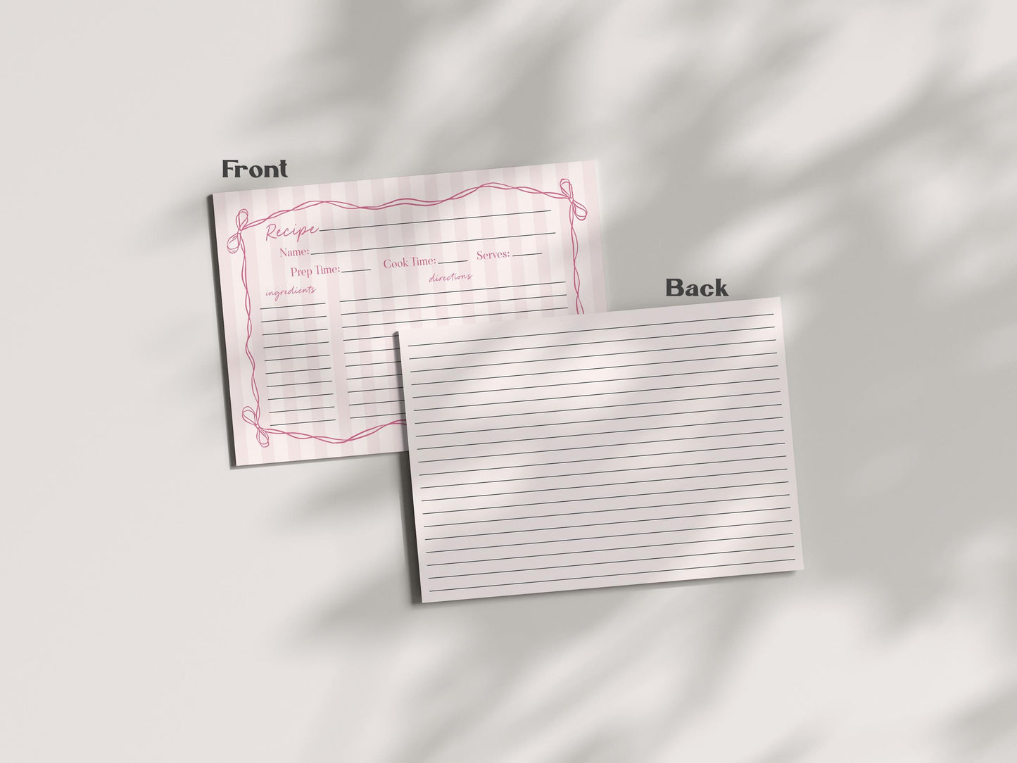 Pink Coquette Bow Recipe Card Template for Bridal Shower, Pastel Pink Grandmillennial Theme Bridal Brunch with Tying The Knot Bows WP1060