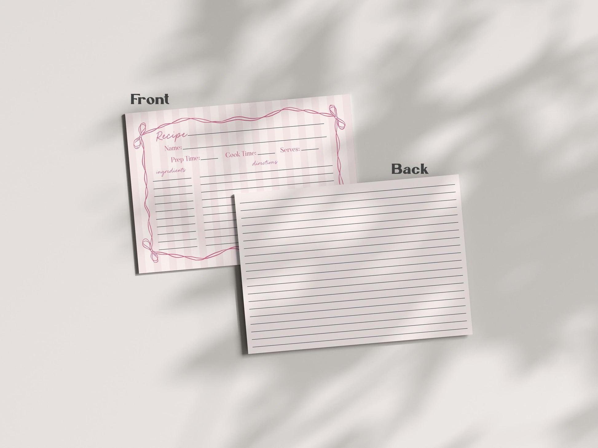 Pink Coquette Bow Recipe Card Template for Bridal Shower, Pastel Pink Grandmillennial Theme Bridal Brunch with Tying The Knot Bows WP1060