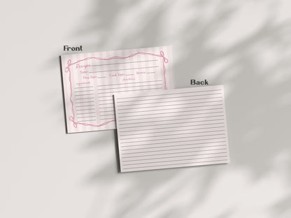 Pink Coquette Bow Recipe Card Template for Bridal Shower, Pastel Pink Grandmillennial Theme Bridal Brunch with Tying The Knot Bows WP1060