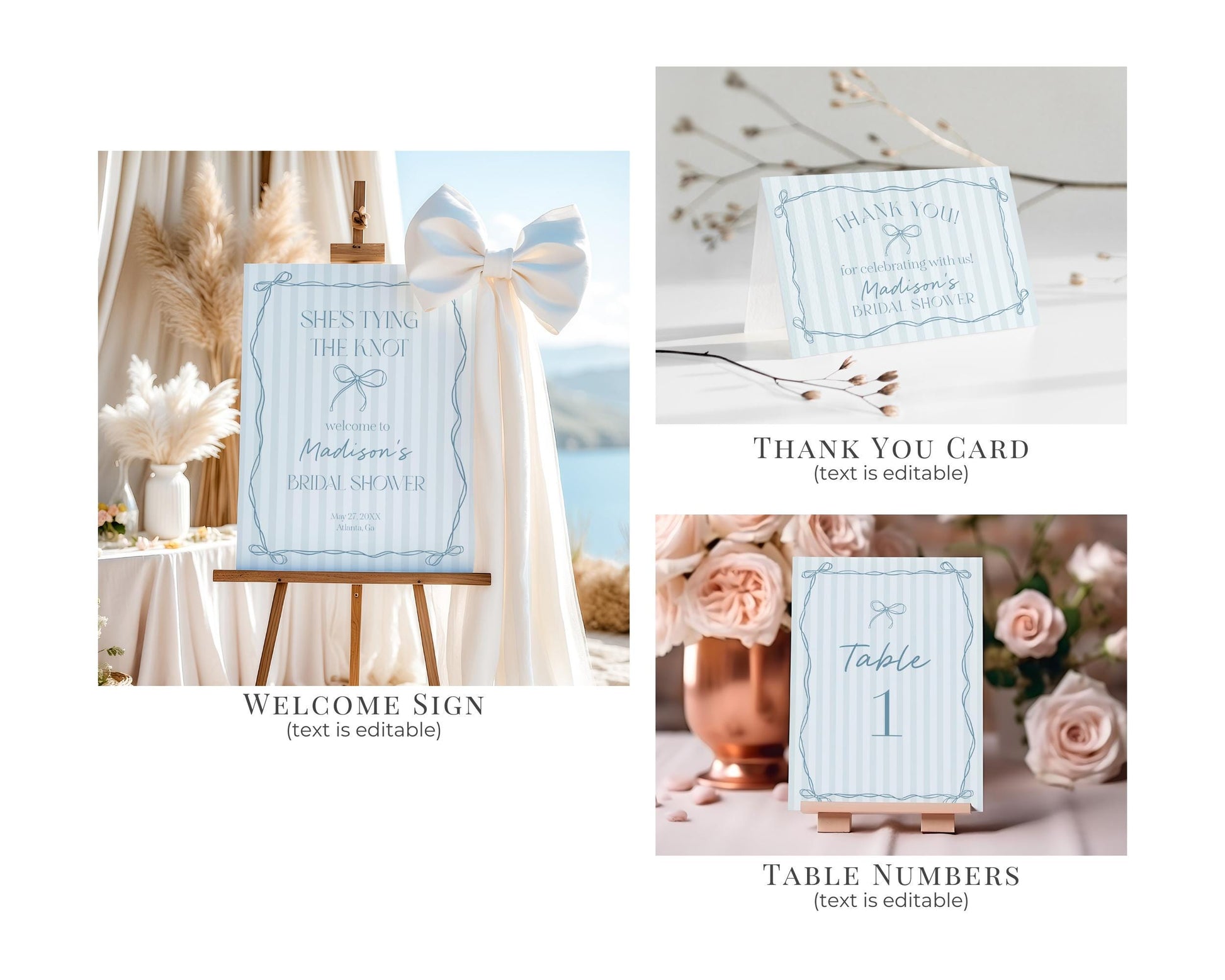 Blue Coquette Bow Bridal Shower Bundle Template, Pastel Something Blue Before I Do Bridal Brunch with Whimsical Tying The Knot Bows WP1061
