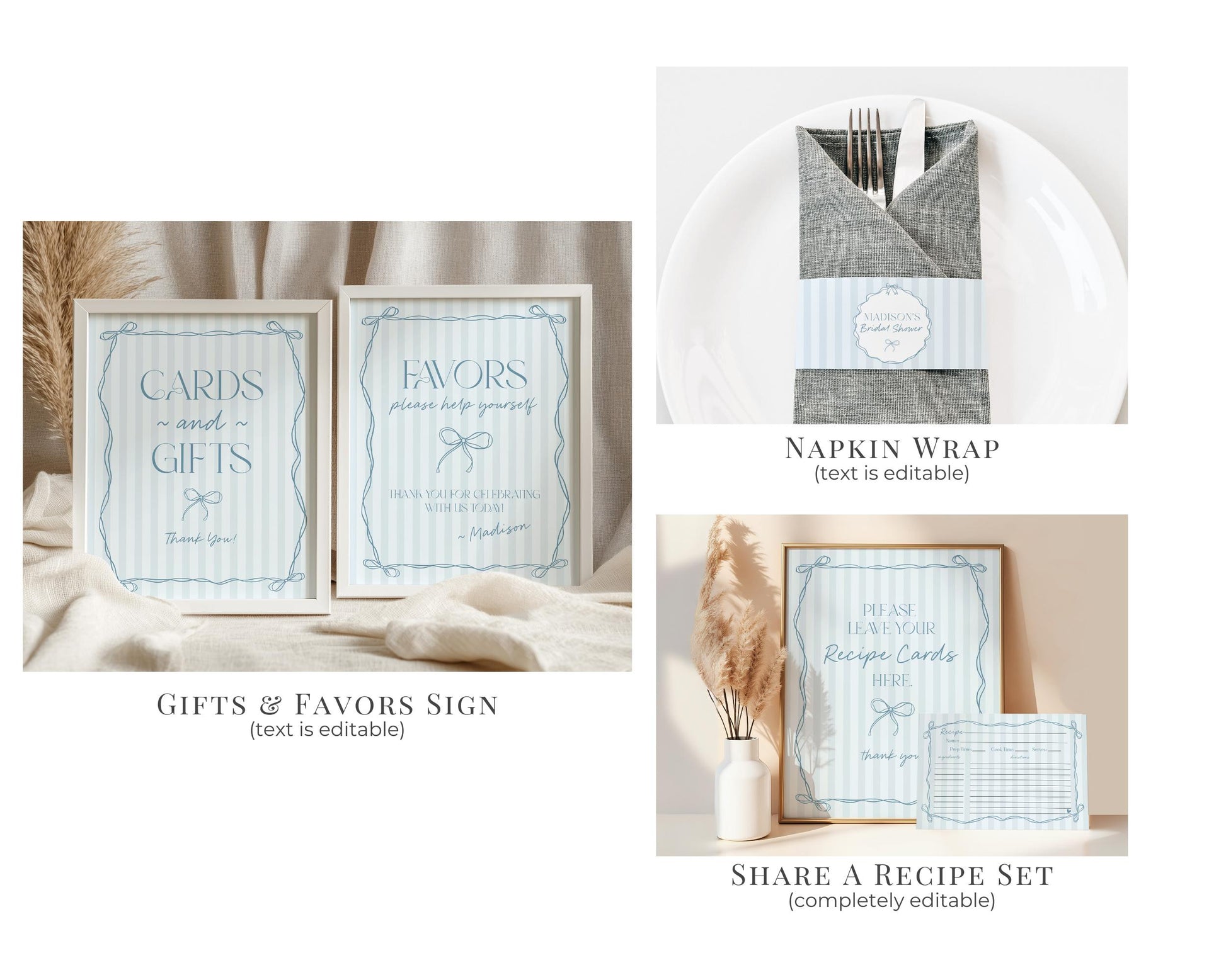 Blue Coquette Bow Bridal Shower Bundle Template, Pastel Something Blue Before I Do Bridal Brunch with Whimsical Tying The Knot Bows WP1061