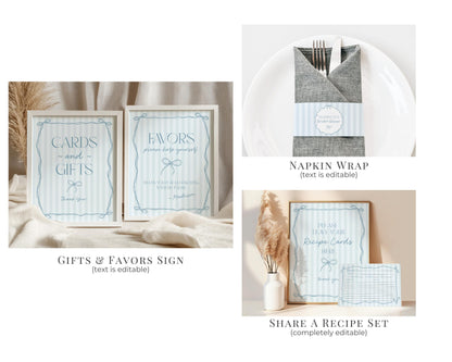 Blue Coquette Bow Bridal Shower Bundle Template, Pastel Something Blue Before I Do Bridal Brunch with Whimsical Tying The Knot Bows WP1061