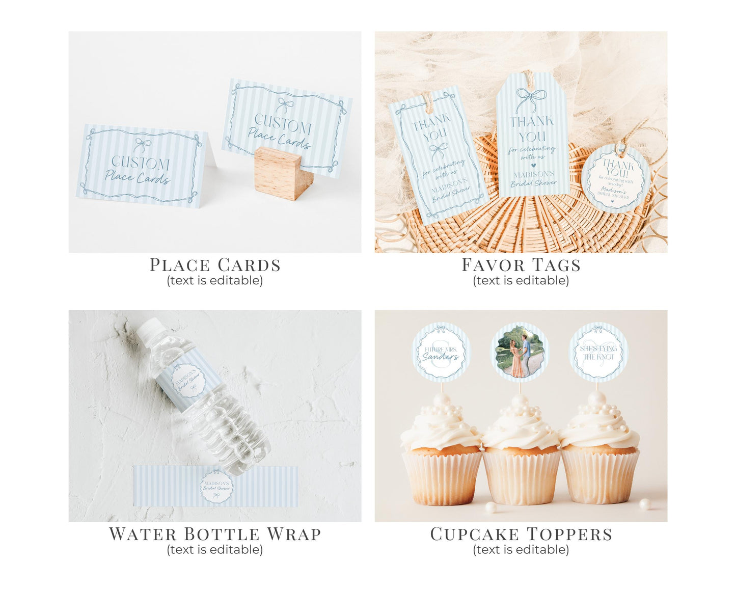 Blue Coquette Bow Bridal Shower Bundle Template, Pastel Something Blue Before I Do Bridal Brunch with Whimsical Tying The Knot Bows WP1061