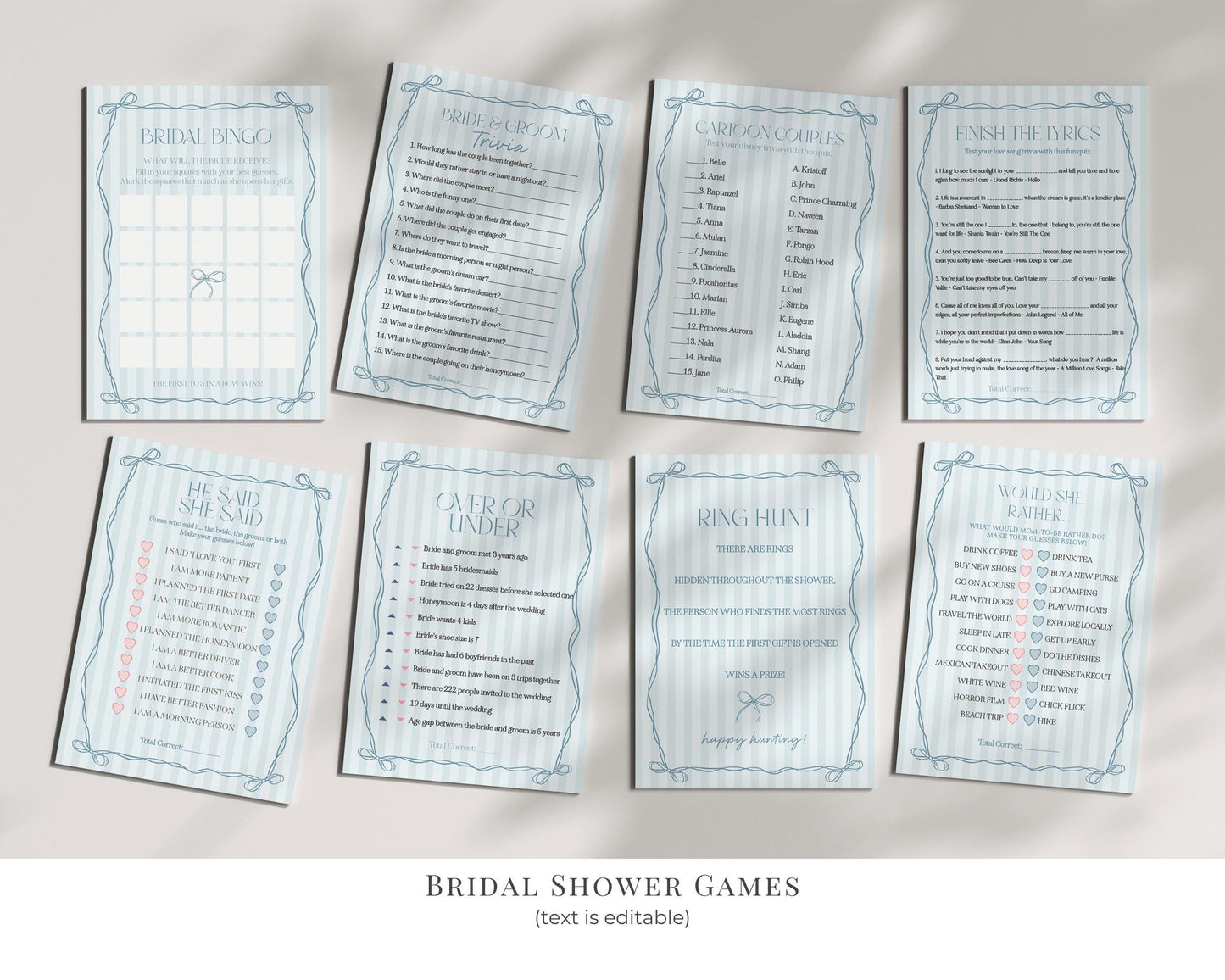 Blue Coquette Bow Bridal Shower Bundle Template, Pastel Something Blue Before I Do Bridal Brunch with Whimsical Tying The Knot Bows WP1061