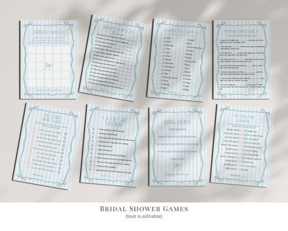 Blue Coquette Bow Bridal Shower Bundle Template, Pastel Something Blue Before I Do Bridal Brunch with Whimsical Tying The Knot Bows WP1061