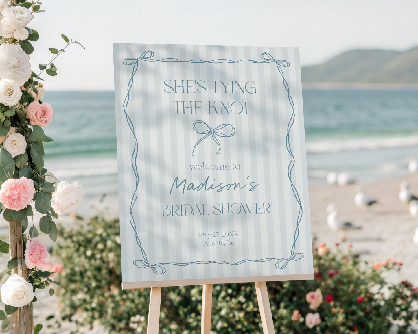 Blue Coquette Bow Bridal Shower Welcome Sign Template, Pastel Something Blue Before I Do Bridal Brunch, Whimsical Tying The Knot Bows WP1061