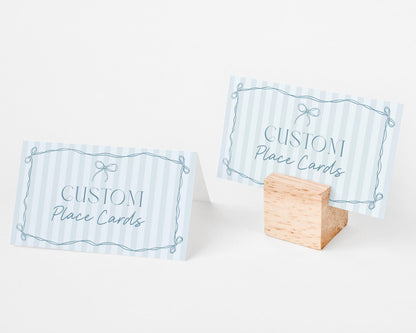 Blue Coquette Bow Place Cards Template, Pastel Blue Baby Shower, Something Blue Before I Do Tying the Knot Bridal Shower, Birthday WP1061