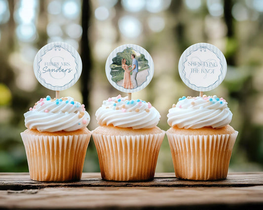 Blue Coquette Bow Bridal Shower Cupcake Toppers Template, Pastel Something Blue Before I Do Bridal Brunch, Tying The Knot Bows WP1061
