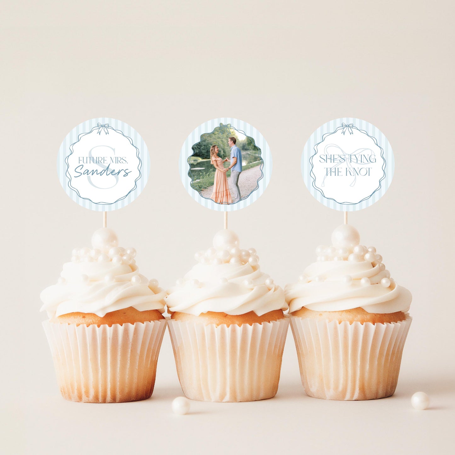 Blue Coquette Bow Bridal Shower Cupcake Toppers Template, Pastel Something Blue Before I Do Bridal Brunch, Tying The Knot Bows WP1061