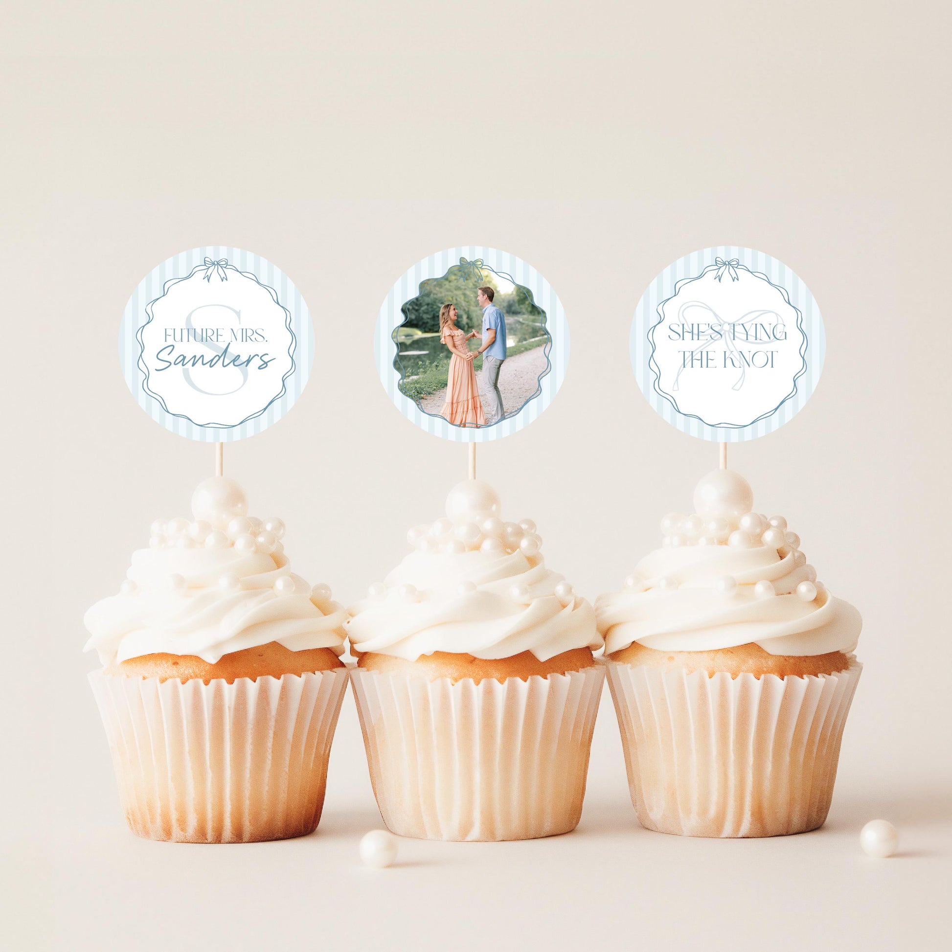 Blue Coquette Bow Bridal Shower Cupcake Toppers Template, Pastel Something Blue Before I Do Bridal Brunch, Tying The Knot Bows WP1061