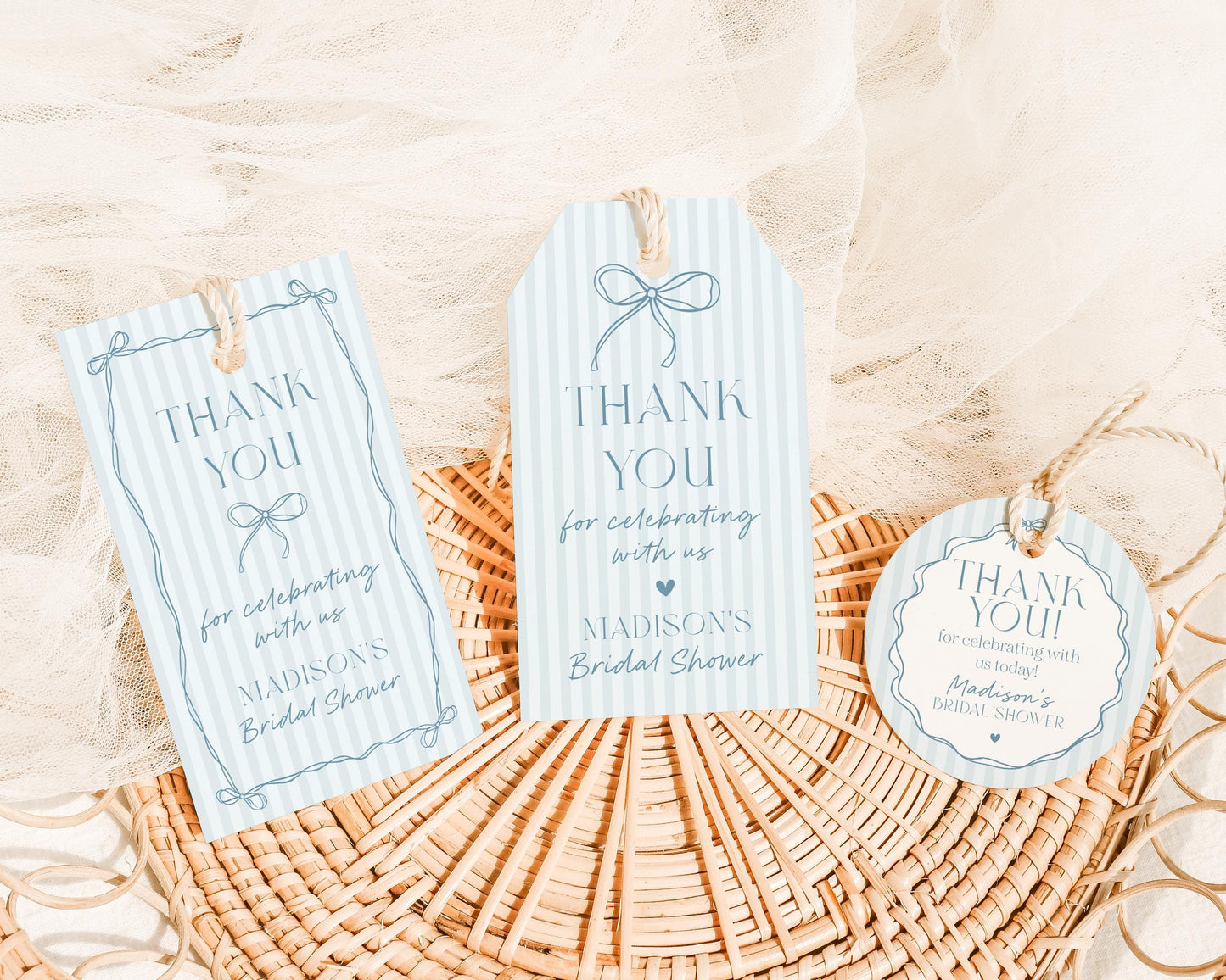 Blue Coquette Bow Bridal Shower Favor Tags Template, Pastel Something Blue Before I Do Bridal Brunch Whimsical Tying The Knot Bows WP1061