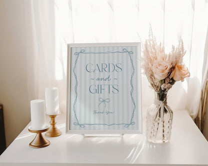 Blue Coquette Bow Cards & Gifts Favors Sign Template, Pastel Blue Baby Shower Something Blue Before I Do Tying the Knot Bridal Shower WP1061