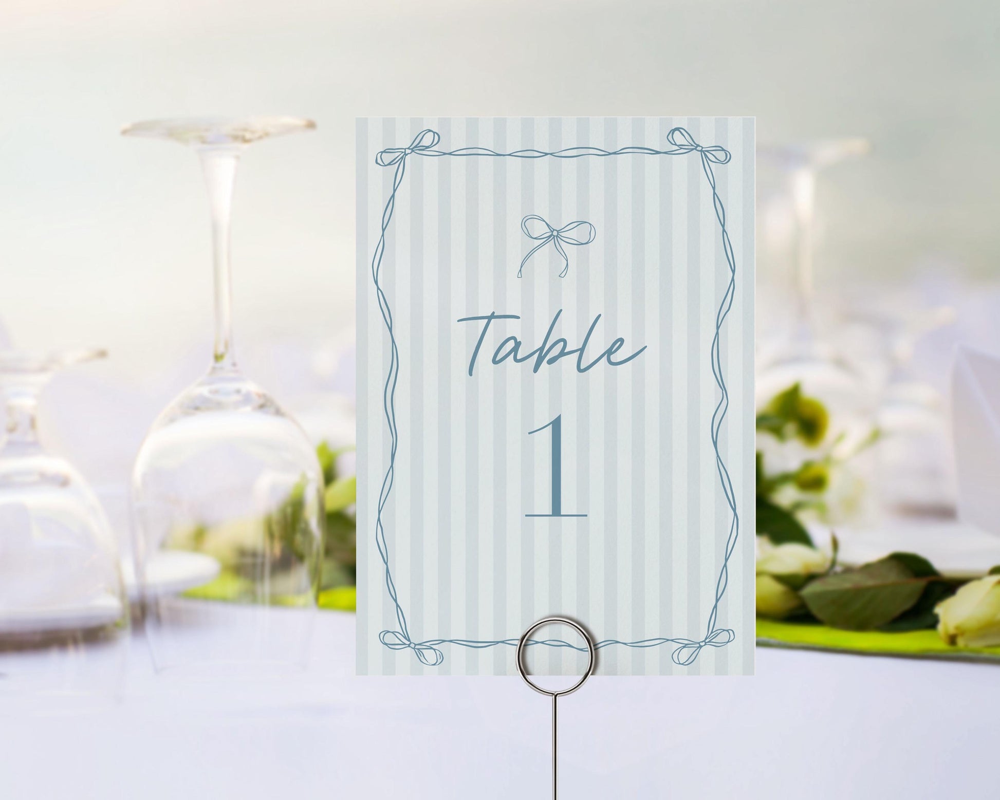 Blue Coquette Bow Table Number Cards Template, Pastel Blue Baby Shower Theme, Something Blue Before I Do Tying the Knot Bridal Shower WP1061