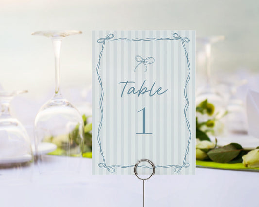 Blue Coquette Bow Table Number Cards Template, Pastel Blue Baby Shower Theme, Something Blue Before I Do Tying the Knot Bridal Shower WP1061