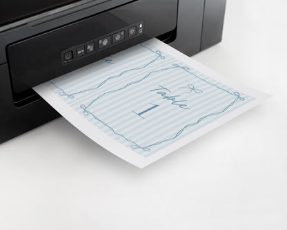 Blue Coquette Bow Table Number Cards Template, Pastel Blue Baby Shower Theme, Something Blue Before I Do Tying the Knot Bridal Shower WP1061