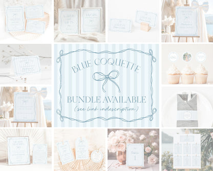 Blue Coquette Bow Baby Shower Games Template, Pastel Blue Grandmillennial Theme Baby Sprinkle with Whimsical Hand Drawn Bows WP1061