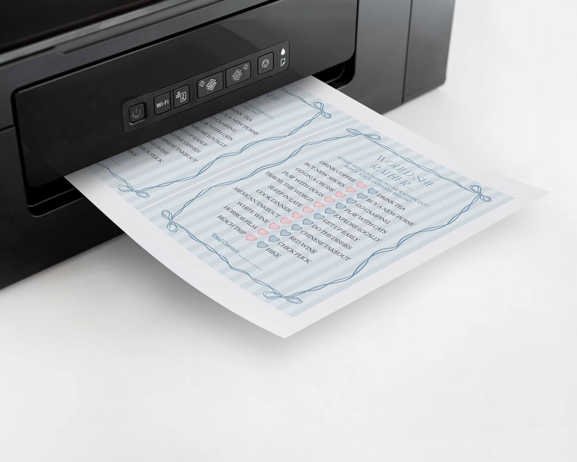 Blue Coquette Bow Bridal Shower Games Set Template, Pastel Something Blue Before I Do Bridal Brunch with Whimsical Tying The Knot Bow WP1061