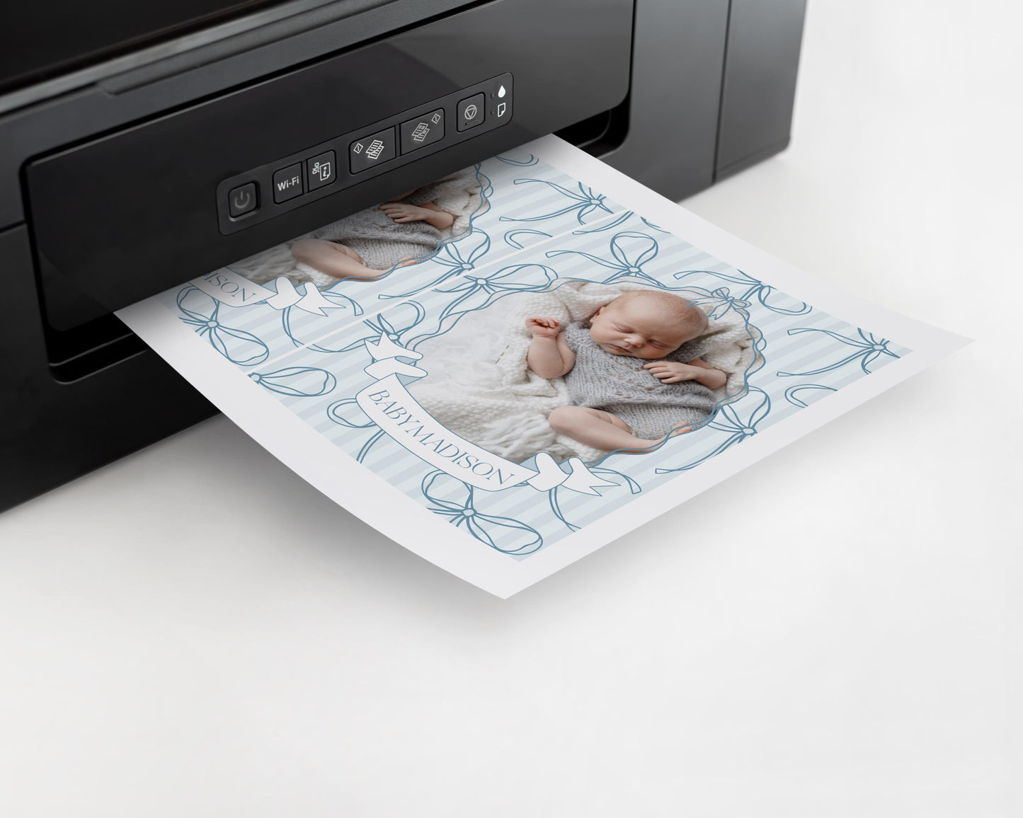 Blue Coquette Bow 1st Birthday Milestone Banner Template, Pastel Blue Grandmillennial Theme 1st Birthday Party Whimsical Bow WP1061