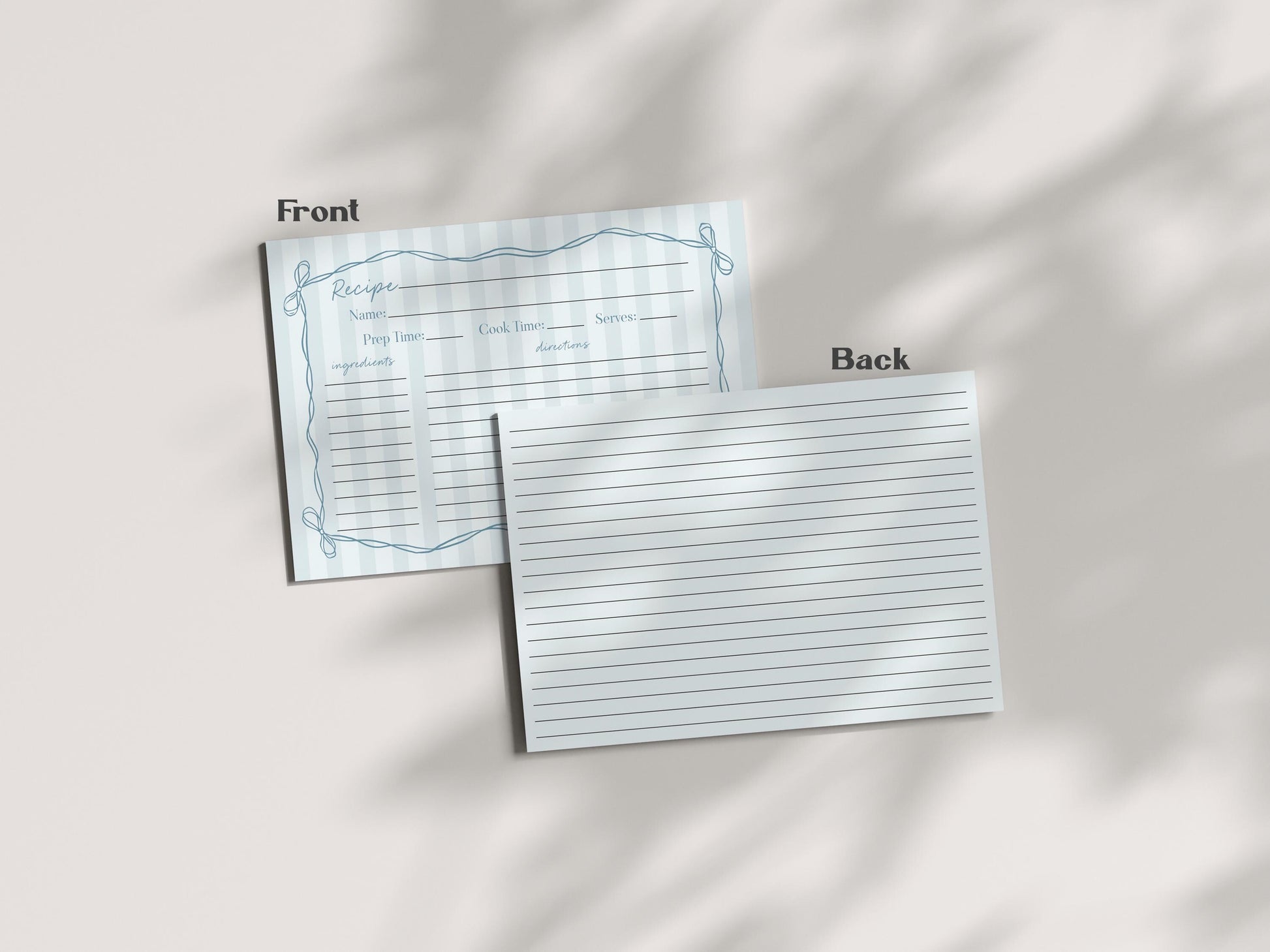 Blue Coquette Bow Recipe Card Template for Bridal Shower, Pastel Something Blue Before I Do Bridal Brunch Tying The Knot WP1061