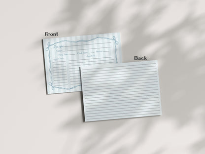 Blue Coquette Bow Recipe Card Template for Bridal Shower, Pastel Something Blue Before I Do Bridal Brunch Tying The Knot WP1061