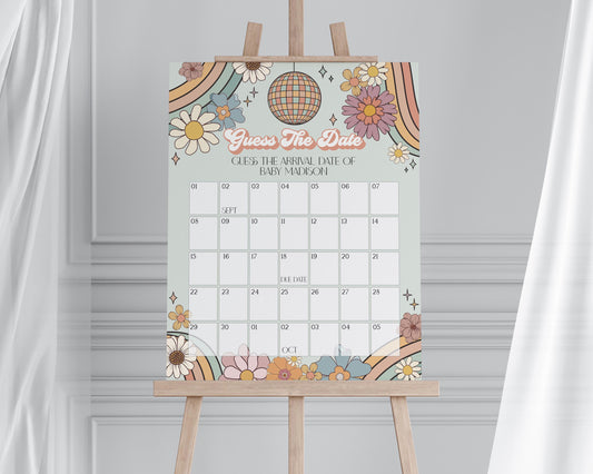 Groovy Floral Baby Shower Guess the Date Game Template, Groovy Baby 70's Theme Baby Sprinkle, Hippie Theme Baby Shower Games