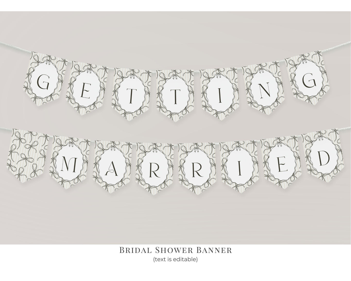 Black Coquette Bow Bridal Shower Bundle Template, Beige Striped Doodle Bow Bridal Brunch with the Bride, Tying the Knot Shower Decor WP1062