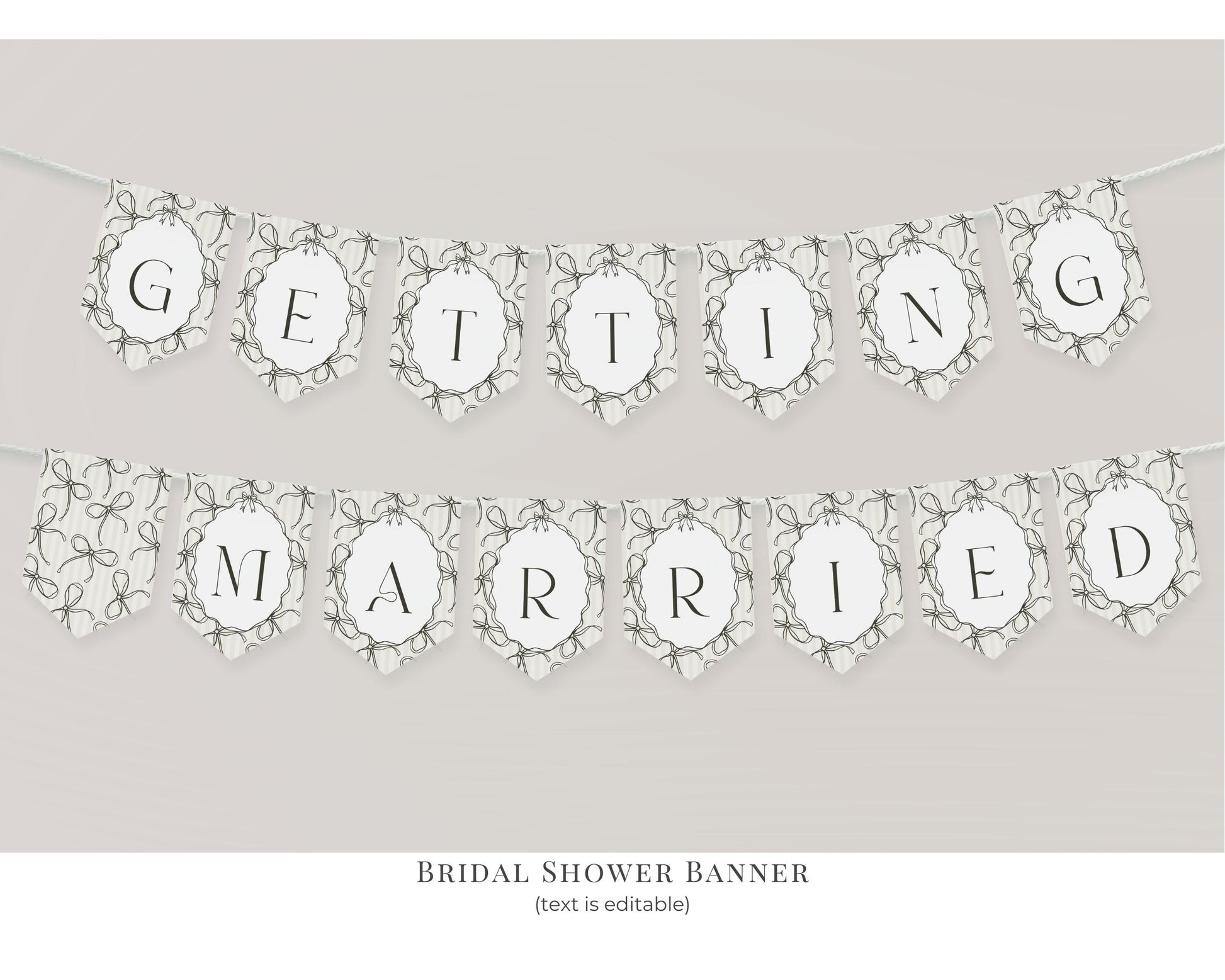 Black Coquette Bow Bridal Shower Bundle Template, Beige Striped Doodle Bow Bridal Brunch with the Bride, Tying the Knot Shower Decor WP1062