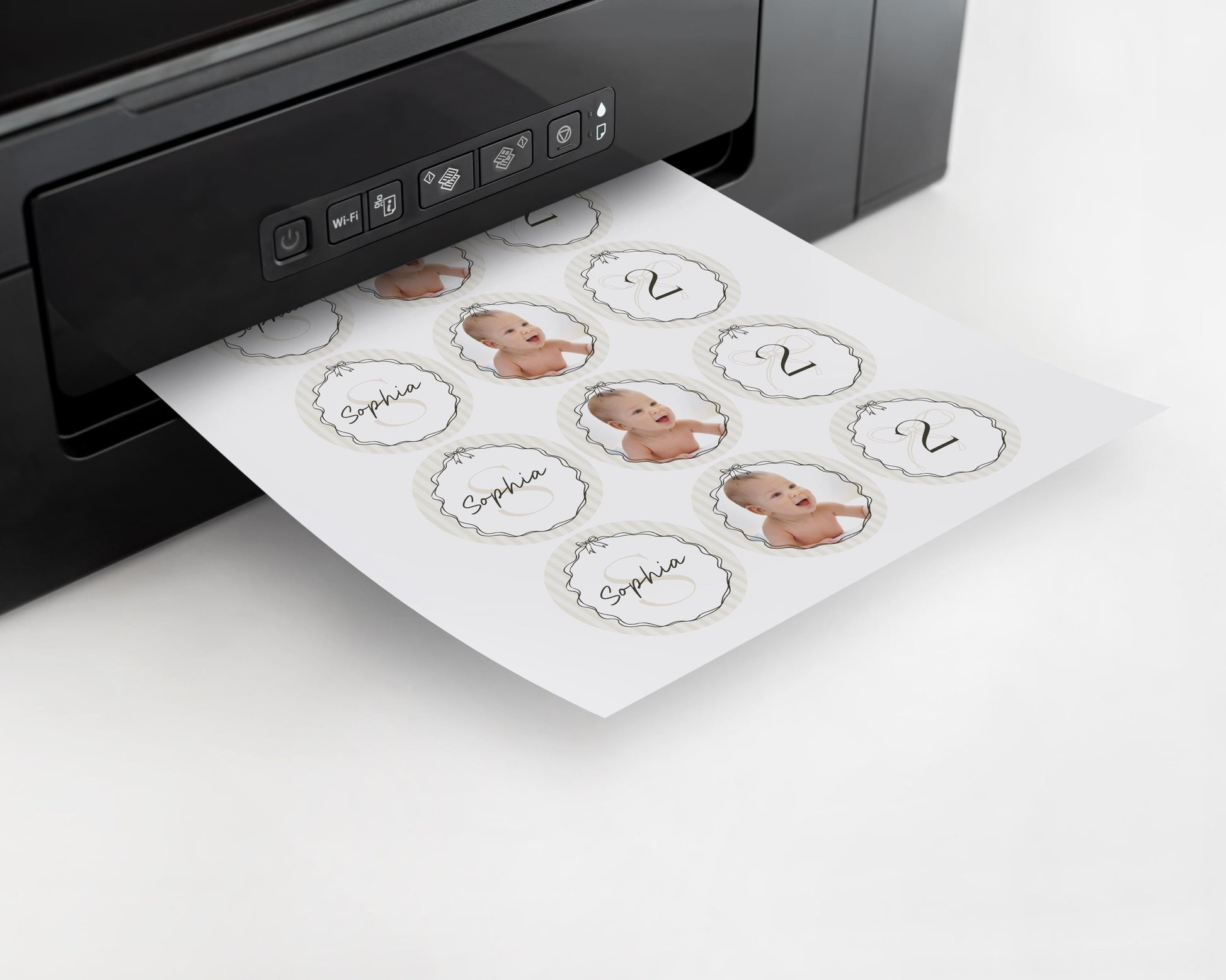 Black Coquette Bow Birthday Party Cupcake Toppers Template, Beige Striped Doodle Bow Birthday Party for Girl, Fancy Party Decor WP1062