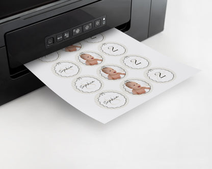 Black Coquette Bow Birthday Party Cupcake Toppers Template, Beige Striped Doodle Bow Birthday Party for Girl, Fancy Party Decor WP1062