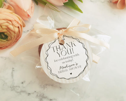 Black Coquette Bow Birthday Party Favor Tag Template, Beige Striped Doodle Bow Birthday Party for Girl, Black Fancy Bow Party Decor WP1062