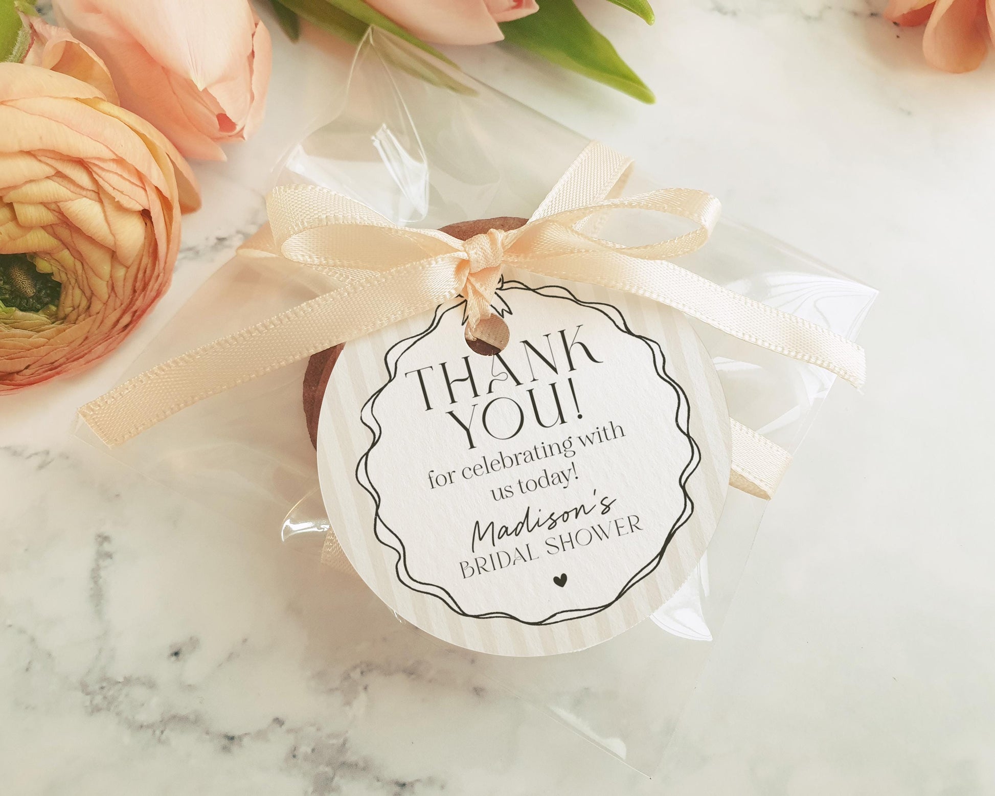 Black Coquette Bow Bridal Shower Favor Tag Template, Beige Striped Doodle Bow Bridal Brunch with the Bride, Tying the Knot Shower WP1062