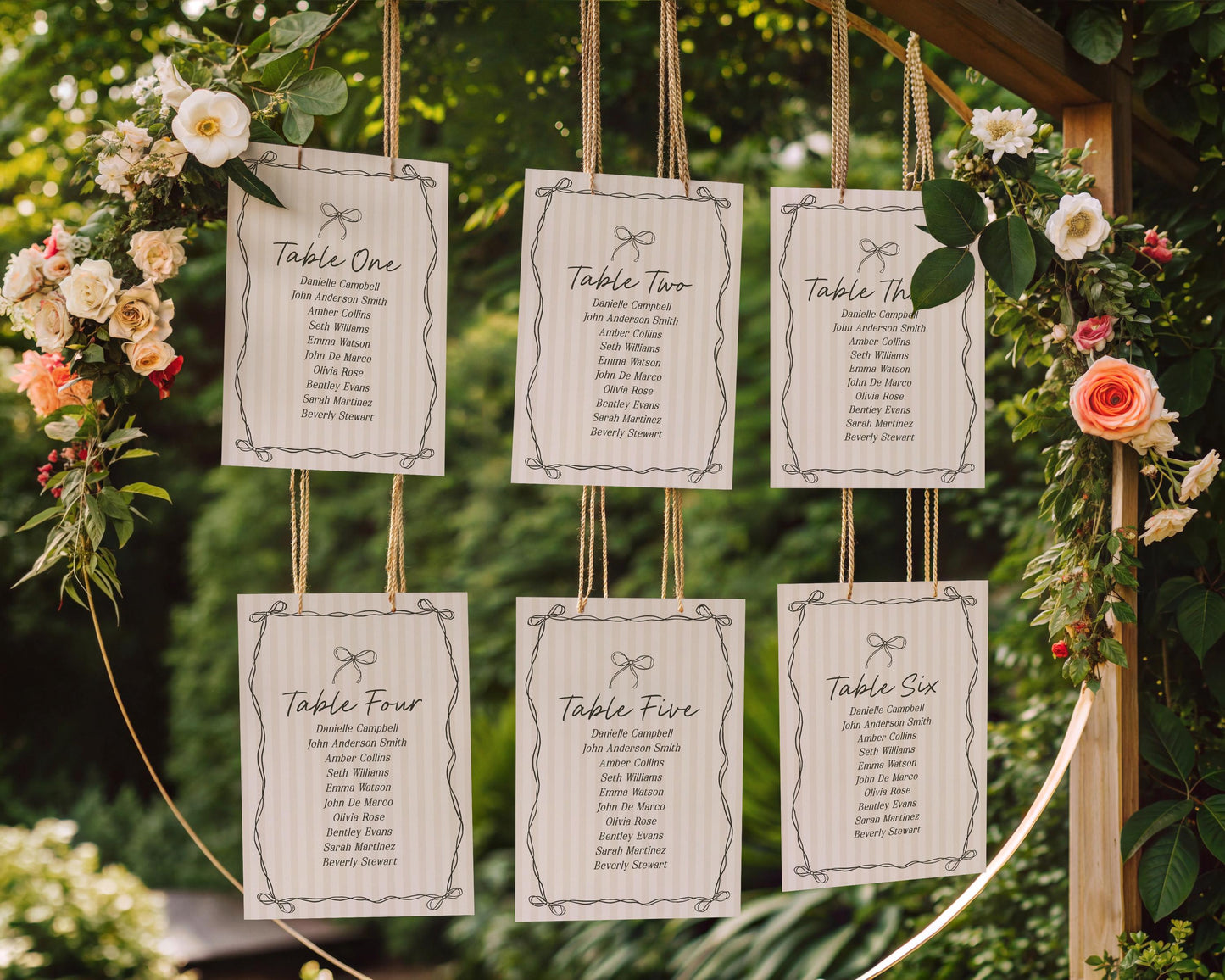 Black Coquette Bow Seating Chart Template, Beige Striped Doodle Bow Baby Shower, Tying the Knot Bridal Brunch, Bow Birthday Party WP1062