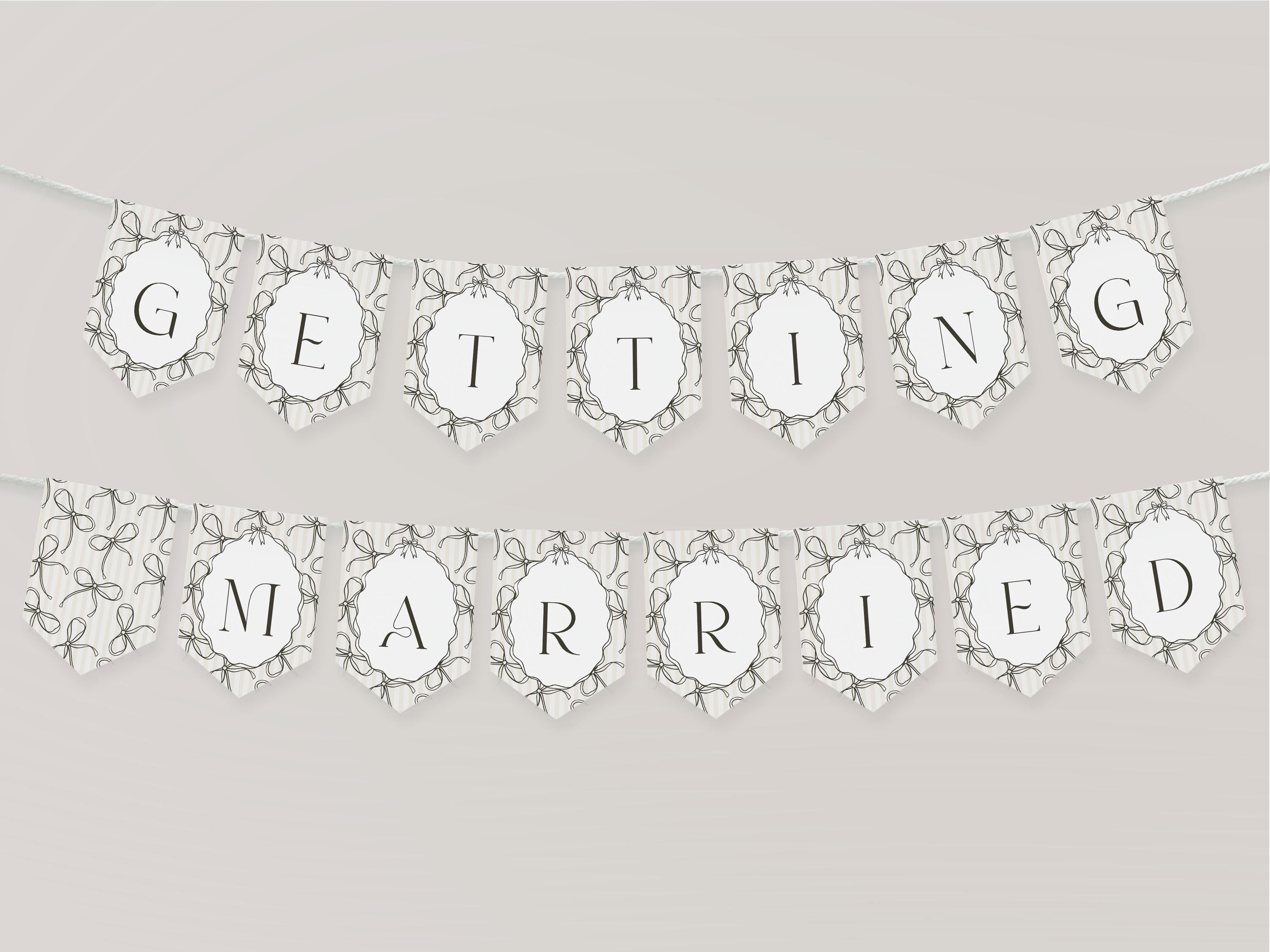 Black Coquette Bow Bridal Shower Banner Template, Beige Striped Doodle Bow Bridal Brunch with the Bride, Shes Tying the Knot Shower WP1062