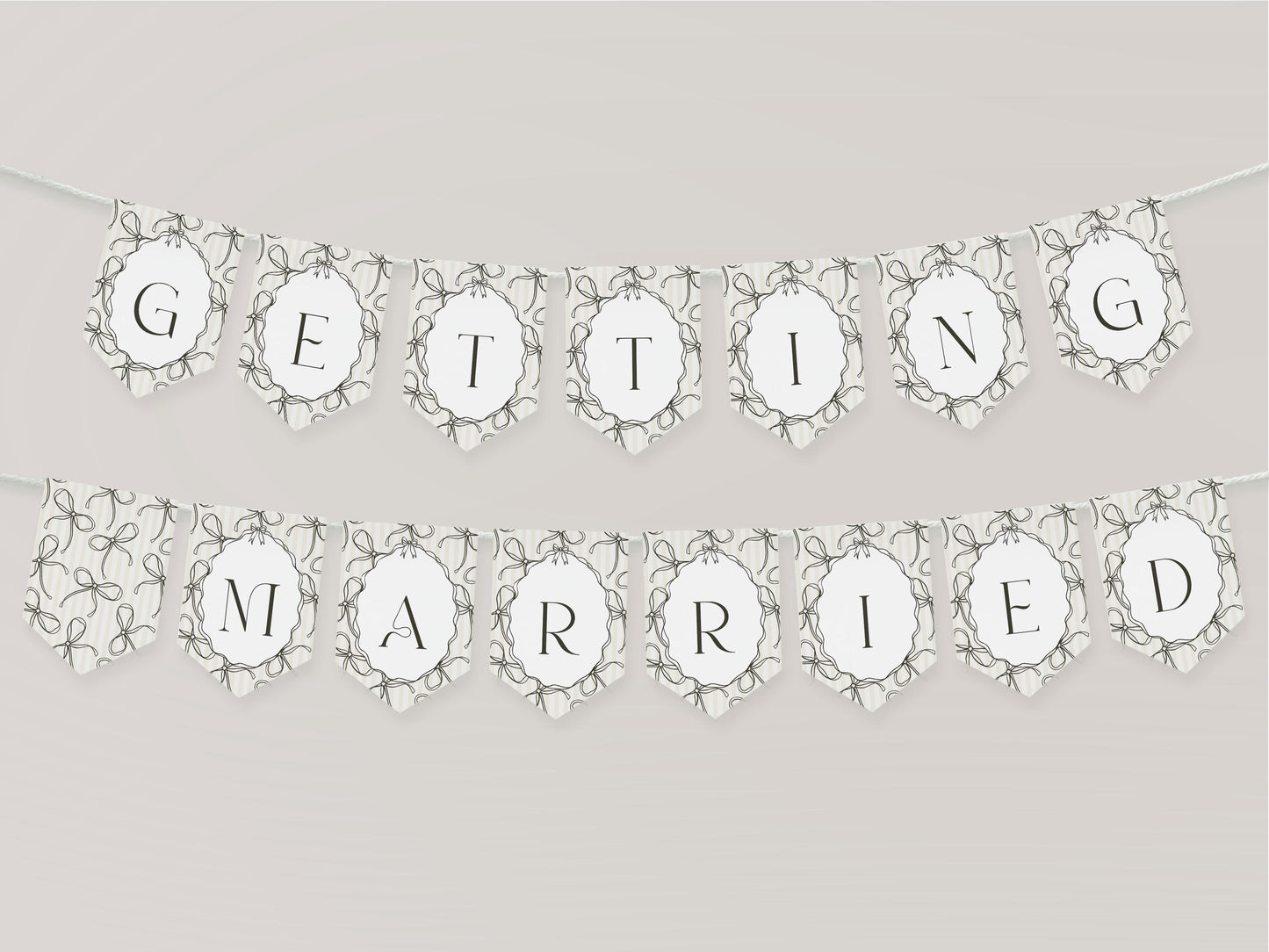 Black Coquette Bow Bridal Shower Banner Template, Beige Striped Doodle Bow Bridal Brunch with the Bride, Shes Tying the Knot Shower WP1062